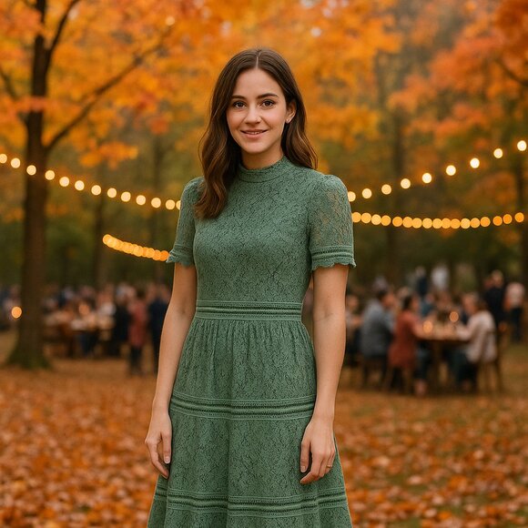 Aly Daly Green Lace Midi Dress - Size Large - Picture 1 of 3